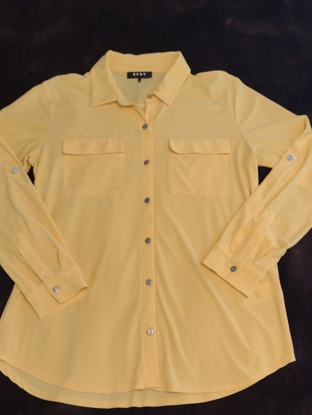 DKNY Bright Yellow Womens M Long Sleeve Roll Tab Button Down Cargo Chest Pockets